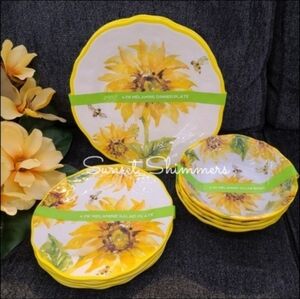 12pc Tuscan Sunflower Honey Bee Melamine Dinner Salad App Dessert Plate Set New